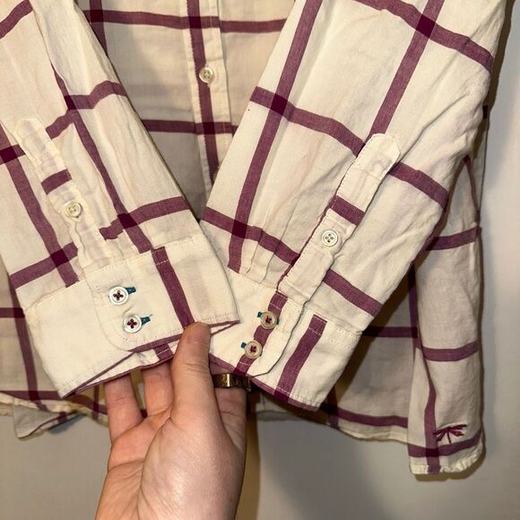 Talbots XLP Collared Button Down Long Sleeve Womens Shirt Cream Purple Plaid - Picture 5 of 11